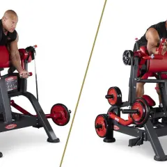 Mann trainiert Bizeps am Gerät. Der musculus brachialis wird hierbei stark beansprucht.