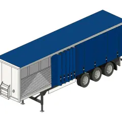 Ein blauer Planen-Auflieger mit geöffneten Seitenplanen, der zeigt, was ein Trailer für den Gütertransport bedeutet.