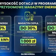 Dofinansowanie na magazyn energii: do 30% kosztów, maks. 800 zł/kWh. Dodatkowa premia do 2000 zł.