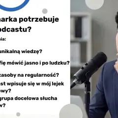Mężczyzna zastanawia się nad stworzeniem podcastu. Czy Twoja marka potrzebuje własnego podcastu? Rozważ to w kontekście marketingu.