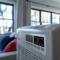 Climatisation réglée à 22 degrés dans un salon confortable.