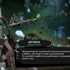 Artemida, bogini łowów, w Hades 2 na PS5, rozmawia z graczem w leśnej scenerii.