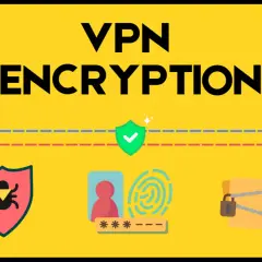 Illustration sur la sécurité en ligne : un homme et une femme sur leurs téléphones, symboles de protection, d'empreintes digitales et de dossiers verrouillés. Le **vpn chiffrement** assure la confidentialité.