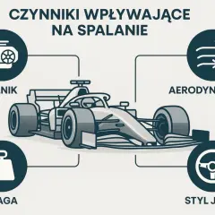 Czynniki wpływające na to, ile pali bolid F1: silnik, aerodynamika, waga i styl jazdy.