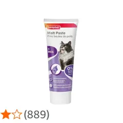 Pasta de malta para gatos Beaphar, ideal para prevenir bolas de pelo. Con imagen de gato y 0% azúcar añadido.