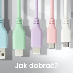 Kolorowe kable USB prezentują różne rodzaje końcówek kabli, od klasycznych po nowoczesne USB-C.