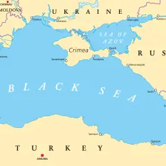 Mapa Morza Czarnego pokazuje, że Ukraina ma dostęp do morza przez Odessę i Morze Azowskie.
