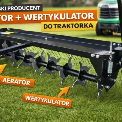Aerator rurkowy do traktorka, polski producent. Dwa narzędzia w jednym: aerator i wertykulator do pielęgnacji trawnika.