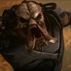 Nowy predator z czerwonymi oczami i ostrymi zębami, gotowy do ataku.