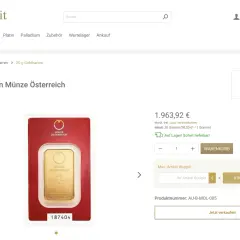 20g Goldbarren Münze Österreich, steuerfrei bei Solit. Ein glänzender Goldbarren, bereit für Ihre Sammlung.