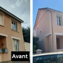 Avant/après d'une maison : l'isolation exterieur a transformé la façade, lui donnant un coup de jeune.