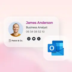 Carte de visite numérique de James Anderson, Business Analyst. Apprenez comment modifier signature Outlook pour une présentation professionnelle.