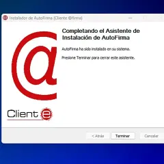 Instalación de AutoFirma completada. Ya puedes añadir firma a AutoFirma. Presiona "Terminar" para cerrar.