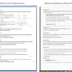 Dwa dokumenty z zadaniami matematycznymi, jeden w Word, drugi wydrukowany.