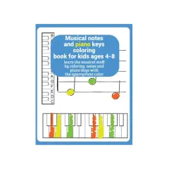 Libro para colorear de notas musicales y teclas de piano con colores.