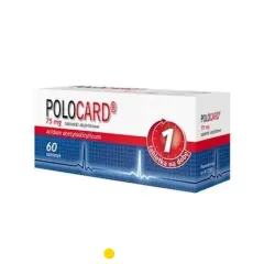 Opakowanie leku Polocard 75 mg, zawierające 60 tabletek dojelitowych z kwasem acetylosalicylowym. Zalecane 1 tabletka na dobę.