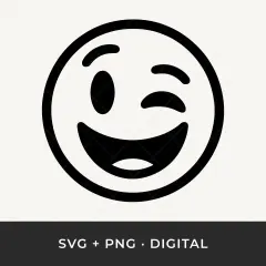 Uśmiechnięta buźka puszczająca oczko, idealna do pobrania jako emotikony SVG i PNG.