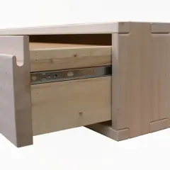 Cassetto in legno con guide metalliche a vista, pronto per sostituire guide cassetti in legno.