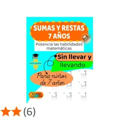 Folleto educativo para niños de 7 años sobre problemas de sumas y restas, con ejercicios "sin llevar y llevando".