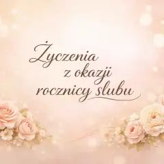 Eleganckie życzenia na 25 lecie ślubu. Delikatne róże i pastelowe tło tworzą romantyczną atmosferę.