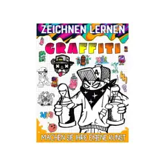 Bunte Graffiti-Illustrationen mit einer zentralen Figur, die Sprühdosen hält.