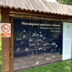 Mapa skansenu w Starej Lubovli. Tablica informacyjna z mapą etnograficznego muzeum na wolnym powietrzu.