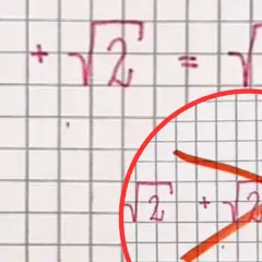 Błąd w obliczeniach: √2 + √2 ≠ √4. Pokazano poprawne wzory na pierwiastki.