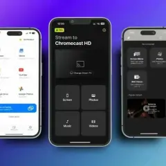 Aplikacje na telefonach pokazują, jak zduplikować ekran na telewizorze. Opcje obejmują Screen Mirroring, przeglądarkę, media i inne.