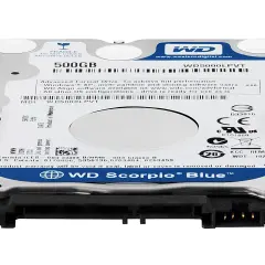 WD Scorpio Blue 500GB Festplatte. Ein Blick auf die technischen Daten und das Logo.