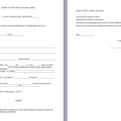Modello di richiesta di voltura per una concessione edilizia, con campi da compilare per i dati del richiedente e dell'immobile.