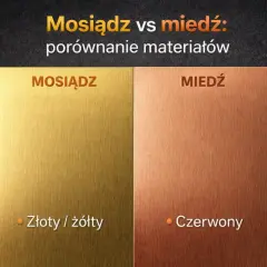 Porównanie mosiądzu (złoty/żółty) i miedzi (czerwony) - jak odróżnić mosiądz od brązu po kolorze.