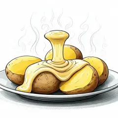 Pommes de terre chaudes nappées de fromage fondant, un délice qui évoque la raclette, synonyme de convivialité et de saveurs réconfortantes.