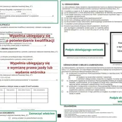 Zdjęcie przedstawia formularz wniosku o wydanie prawa jazdy lub potwierdzenie kwalifikacji. Wypełnia go osoba ubiegająca się o dokument.