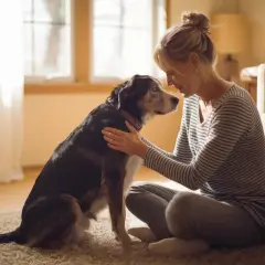 Mujer acaricia a su perro, un momento tierno antes de tener que sacrificar perro.