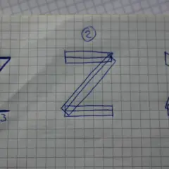 Schritt-für-Schritt-Anleitung zum Zeichnen des Buchstabens Z in drei Varianten auf kariertem Papier.