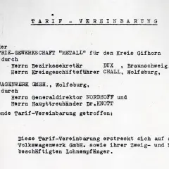 Tarifvereinbarung zwischen IG Metall und Volkswagenwerk GmbH. über den volkswagen haustarifvertrag für Lohnempfänger.