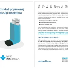 Niebieski inhalator, kluczowy w leczeniu astmy, np. salbutamol. Instruktaż poprawnej obsługi inhalatora.