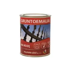 Puszka gruntoemalii do metalu "Na rdzę" z wizerunkiem ogrodzenia. Szybkoschnąca, wydajna.