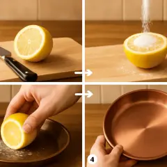 Limpia el cobre con limón y sal. El ácido cítrico y la sal actúan como abrasivo natural para eliminar la suciedad y el óxido.