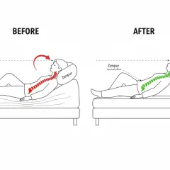 Avant/après : une mauvaise posture du dos devient droite grâce à l'oreiller cervical Zenpur.