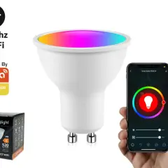 Inteligentna żarówka GU10 RGB zasilana przez Tuya, sterowana przez Wi-Fi. Kolorowe światło i aplikacja na smartfonie.