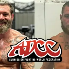 Två brottare, en med skägg och tatueringar, den andra med kort hår och skägg. En logotyp för ADCC Submission Fighting World Federation syns mellan dem. Gordon Ryan är en av dem.