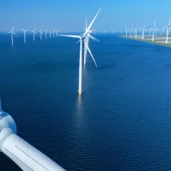 Wielka farma wiatrowa na morzu. To właśnie branza OZE, czyli odnawialne źródła energii, które czerpią moc z natury.