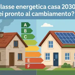 Due case a confronto: una con camino fumante e bassa efficienza energetica, l'altra con pannelli solari e aria condizionata, simbolo di efficienza energetica casa.