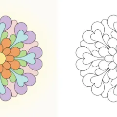 Mandala colorata e versione in bianco e nero, perfette per stampare semplici mandala da colorare e dare sfogo alla creatività.
