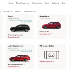 Sześć modeli samochodów marki SEAT: Arona, Ateca, Nowa Ibiza, Nowa Arona, Leon, Leon Sportstourer.