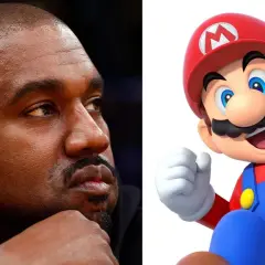 Kanye West i postać z gry Mario obok siebie.