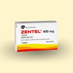 Opakowanie Zentel 400 mg, tabletka z albendazolem, stosowana na pasożyty. Jedna tabletka to jedna dawka.