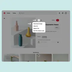 Widok ekranu z Pinteresta, pokazujący menu pobierania obrazu z wazami.