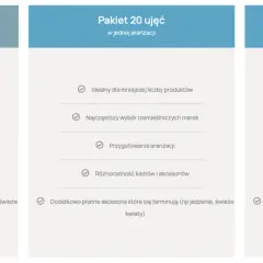 Porównanie pakietów: 10, 20, 30 ujęć w jednej aranżacji. Profesjonalna fotografia produktowa z różnymi opcjami.